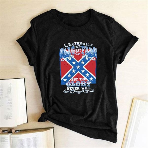 the flag may fade womens but glory never will printed women summer graphic tee woman fashion harajuku camiseta, White